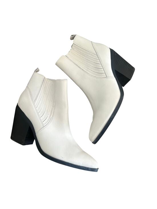 Marc Fisher Shoes - Marc Fisher Western Ankle Boots Leather Heeled Pointed Toe Cream White 11